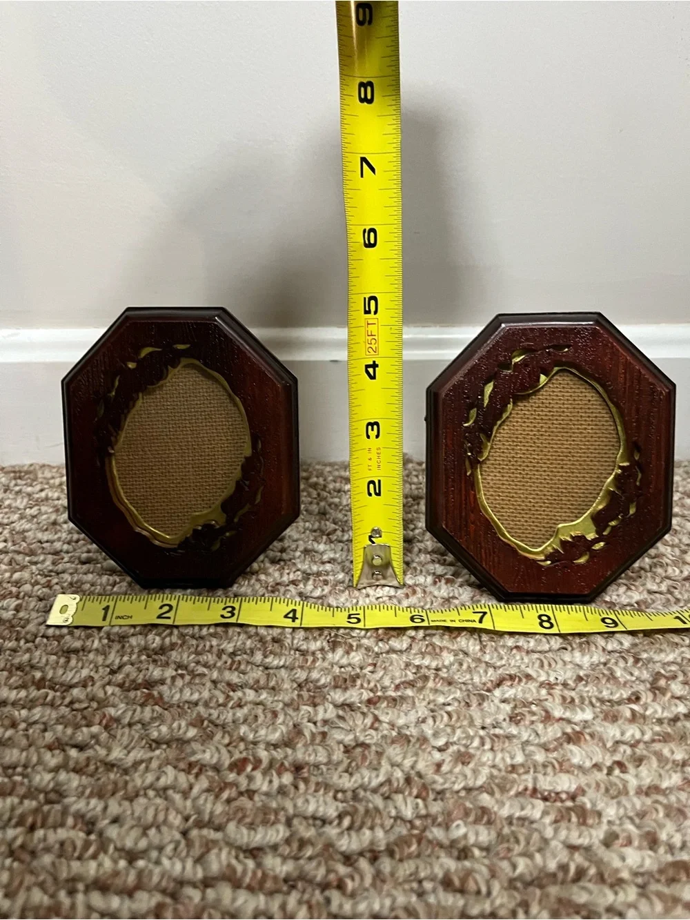 Vintage Octagonal Picture Frame Pair - Brown with Gold Accents